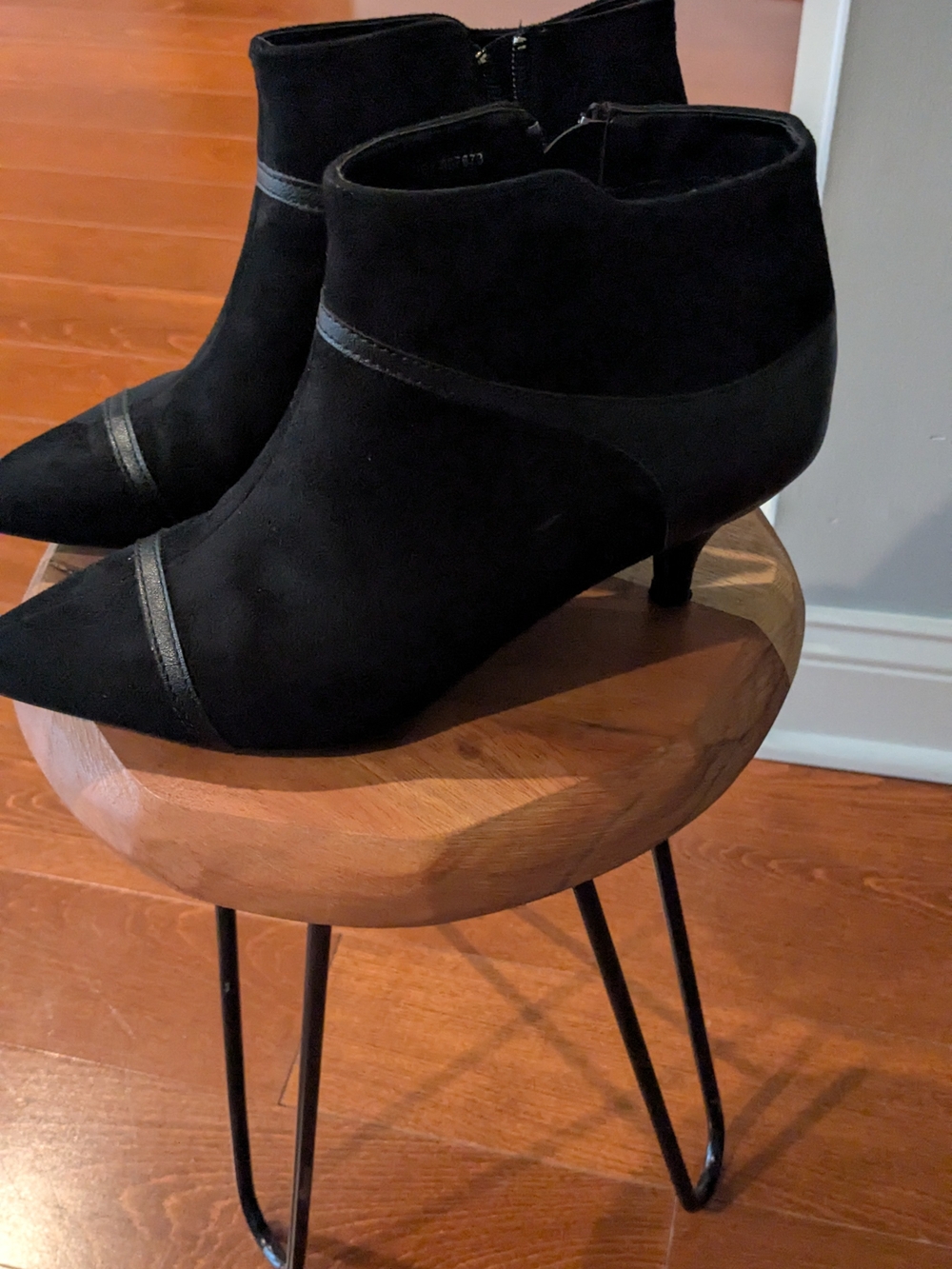 Journey Black Faux Suede Ankle Booties with Low Heel -